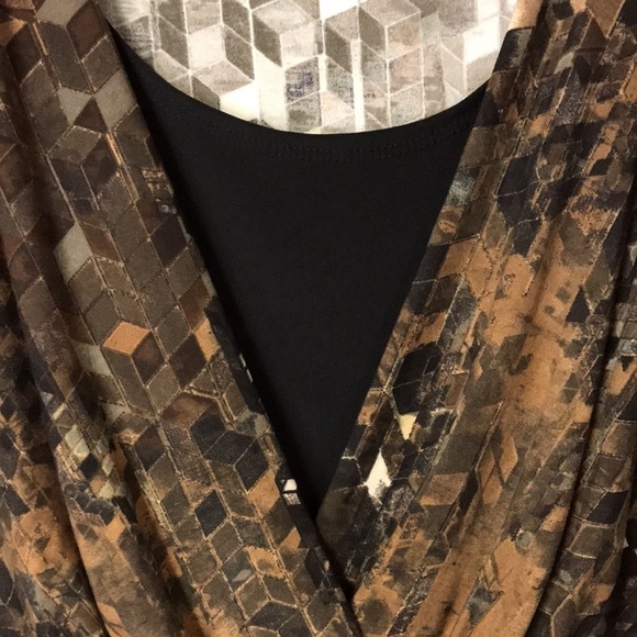 SERE nade Women’s Tunic with built in tank Brown Abstract XL Slinky Stretchy - Picture 3 of 11